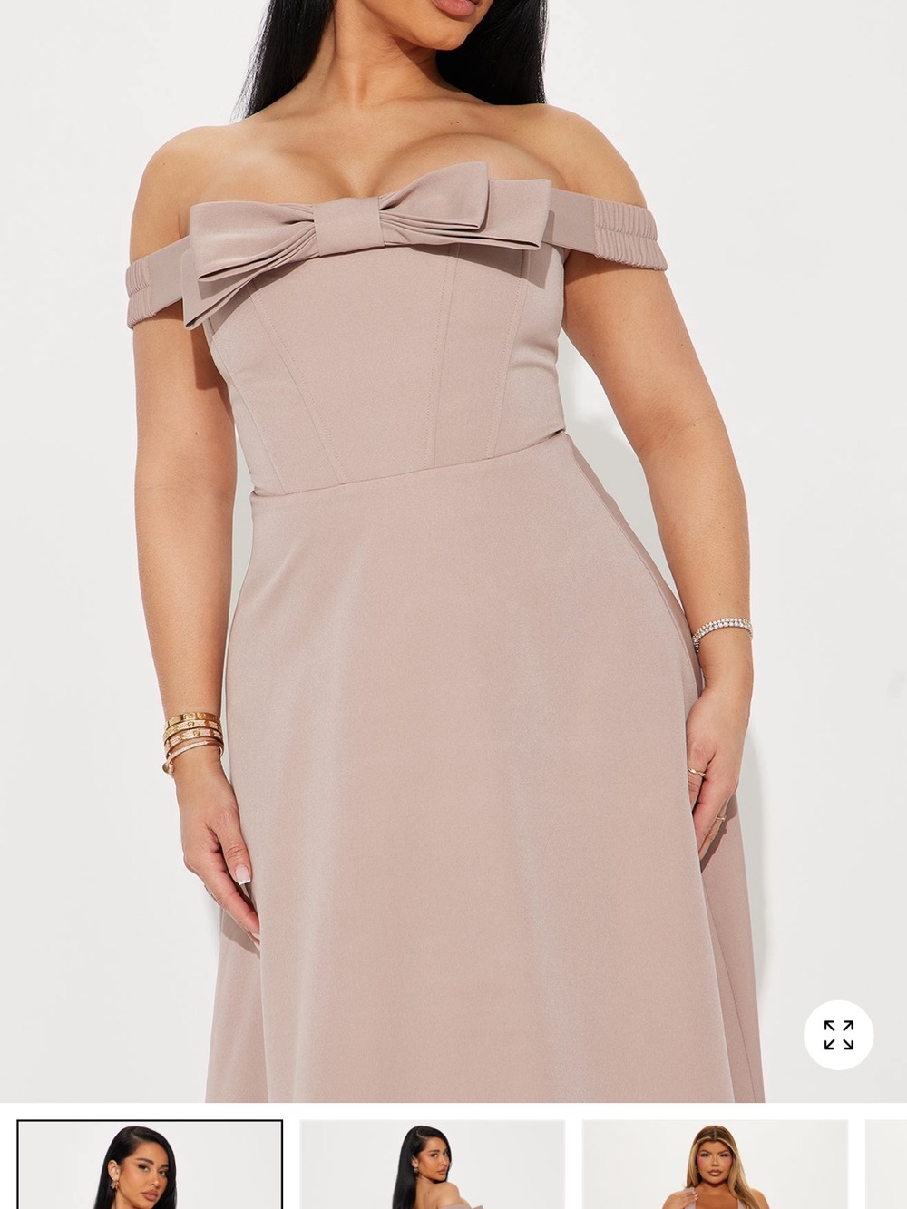 Fashion Nova Blush Off-Shoulder Bow Midi Dress